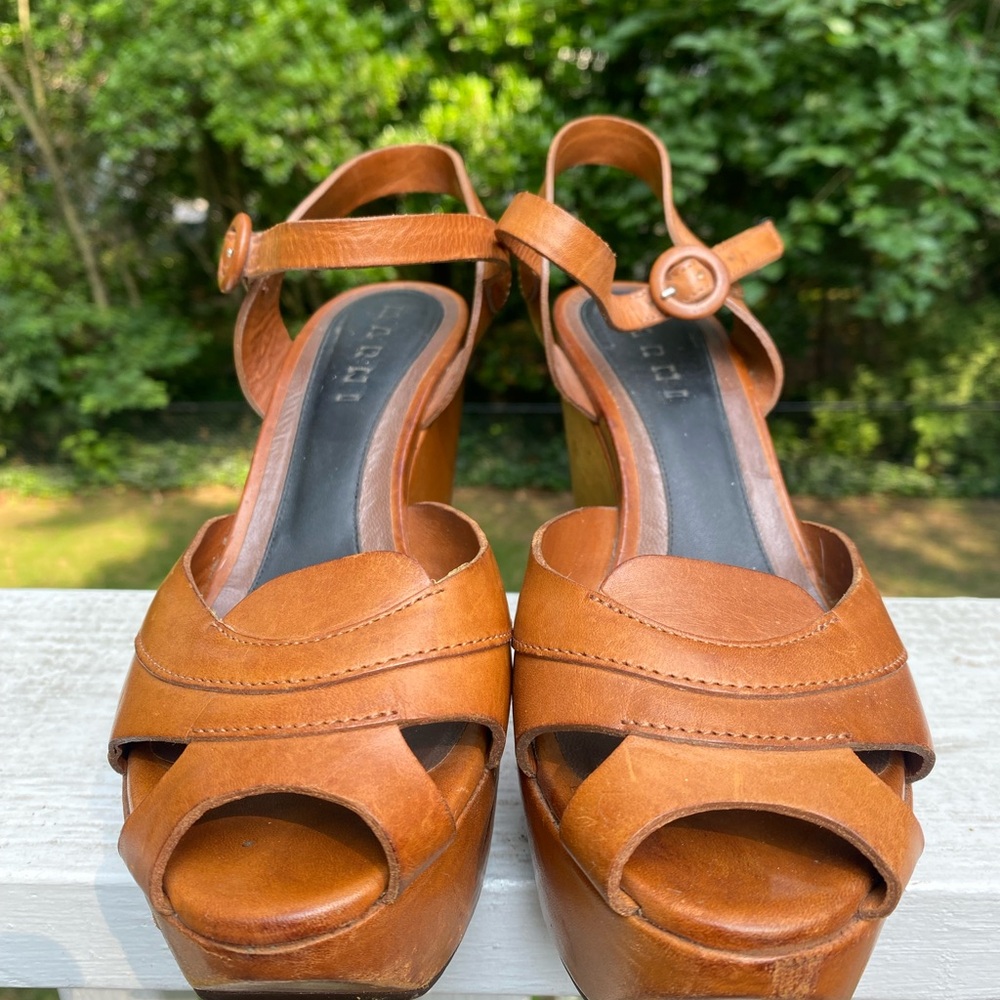MARNI Peep-Toe Brown Leather Wedge Sandals
